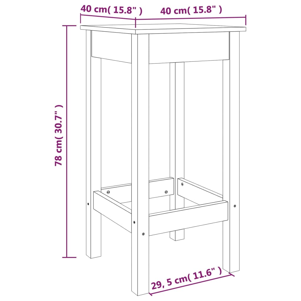 vidaXL Tabourets de bar 2 pcs 40x40x78 cm Bois de pin massif
