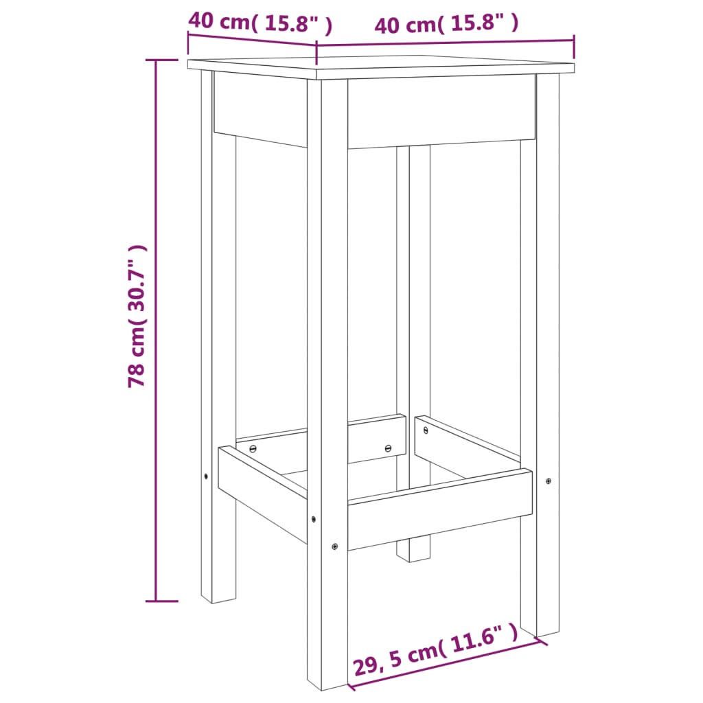vidaXL Tabourets de bar 2 pcs Gris 40x40x78 cm Bois de pin massif