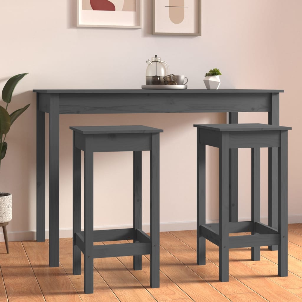 vidaXL Tabourets de bar 2 pcs Gris 40x40x78 cm Bois de pin massif