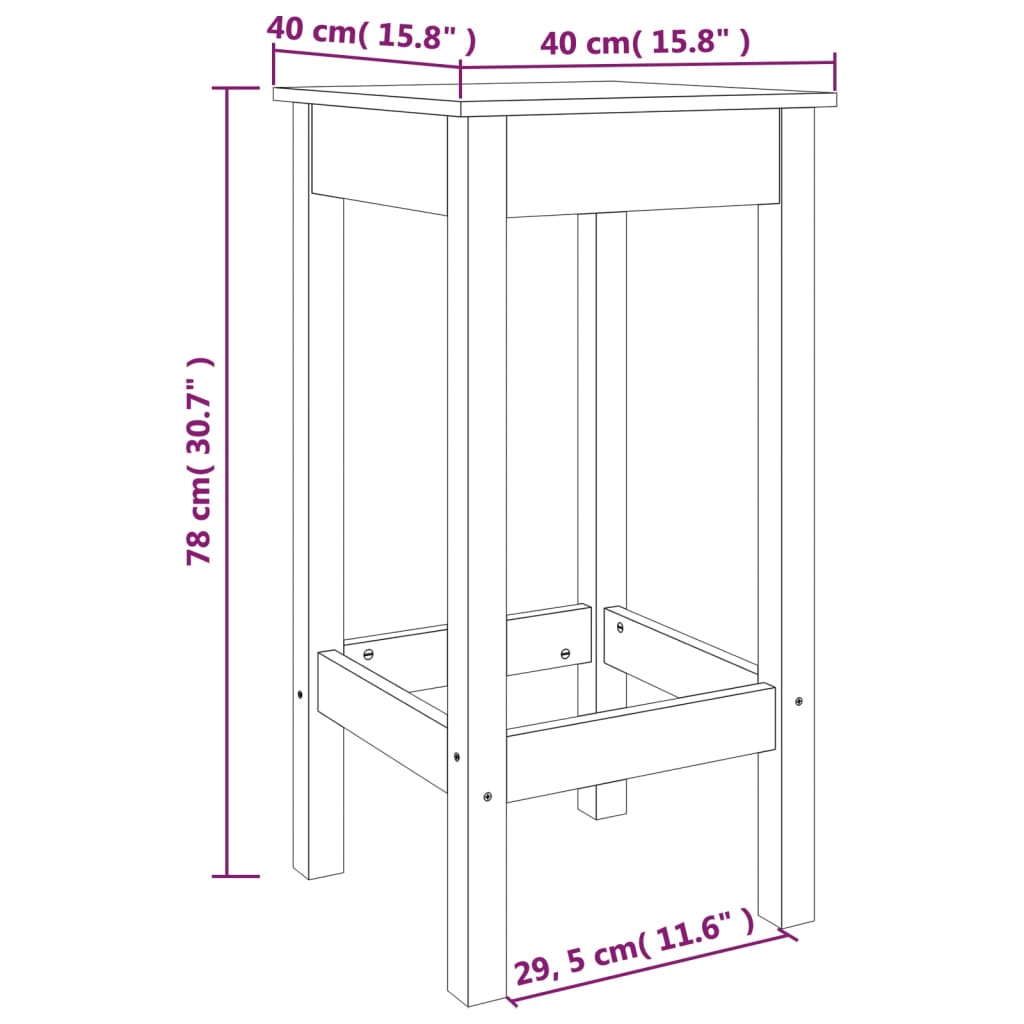 vidaXL Tabourets de bar 2 pcs noir 40x40x78 cm bois de pin massif
