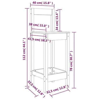 vidaXL Tabourets de bar 2 pcs Blanc 40x41,5x112 cm Bois de pin massif