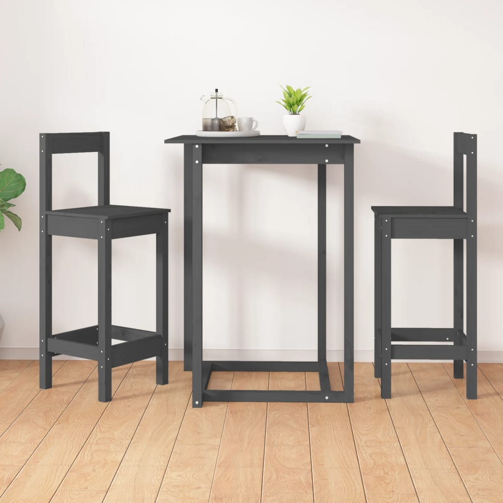 vidaXL Tabourets de bar 2 pcs Gris 40x41,5x112 cm Bois de pin massif