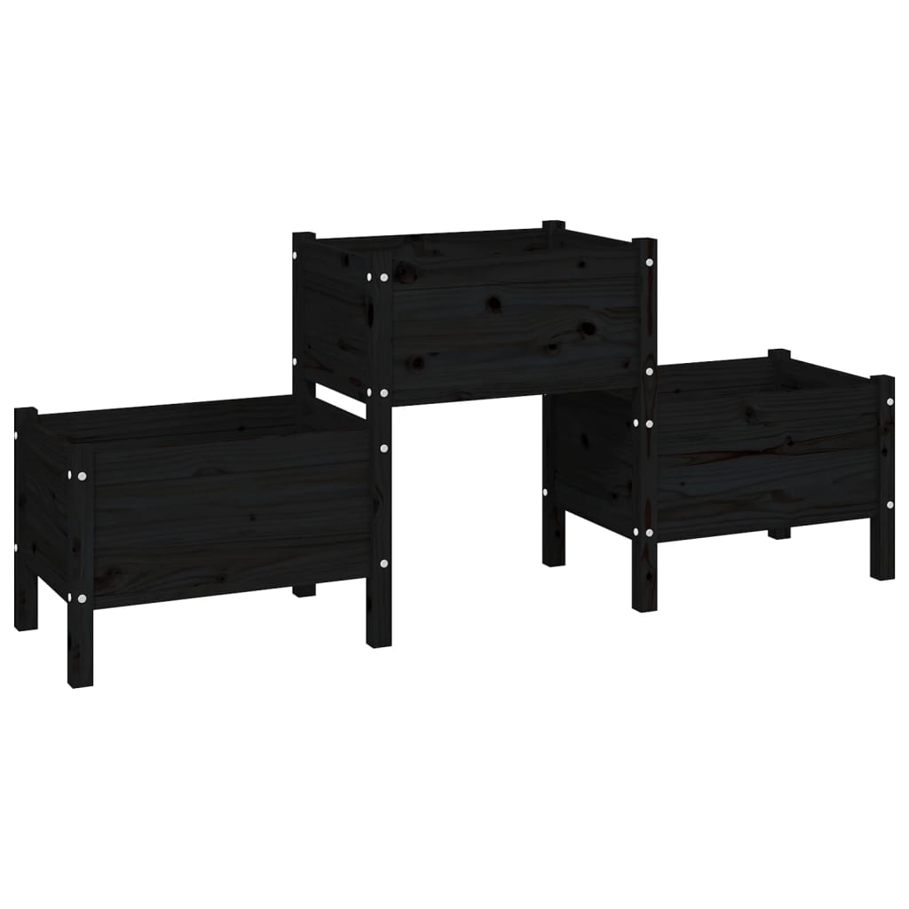 vidaXL Jardinière noire 178,5x44x75 cm en bois de pin massif