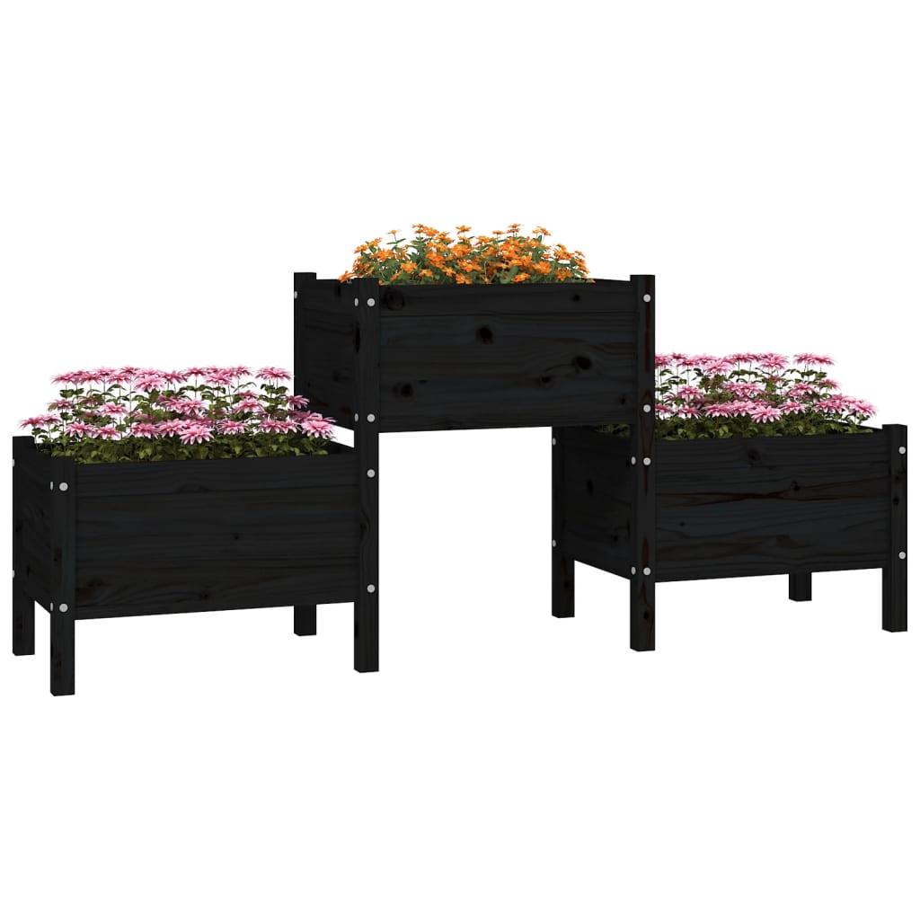 vidaXL Jardinière noire 178,5x44x75 cm en bois de pin massif