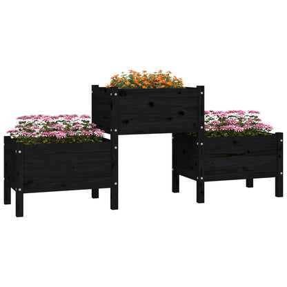 vidaXL Jardinière noire 178,5x44x75 cm en bois de pin massif