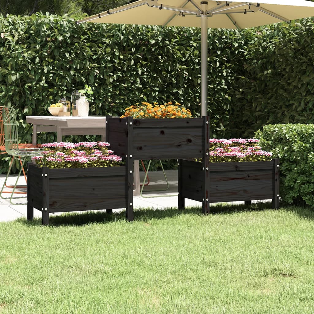 vidaXL Jardinière noire 178,5x44x75 cm en bois de pin massif
