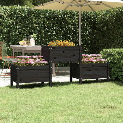 vidaXL Jardinière noire 178,5x44x75 cm en bois de pin massif