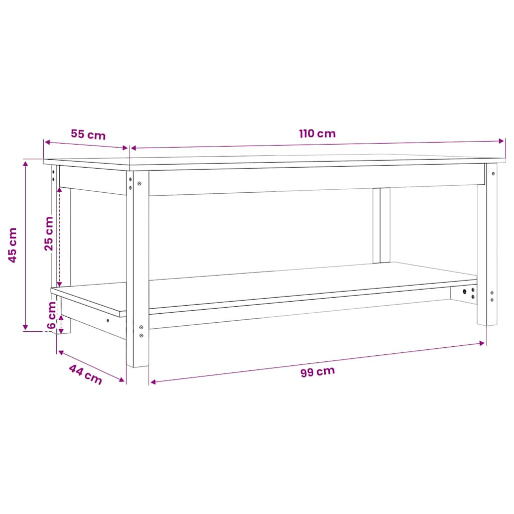 vidaXL Couchtisch Weiß 110x55x45 cm Massivholz Kiefer