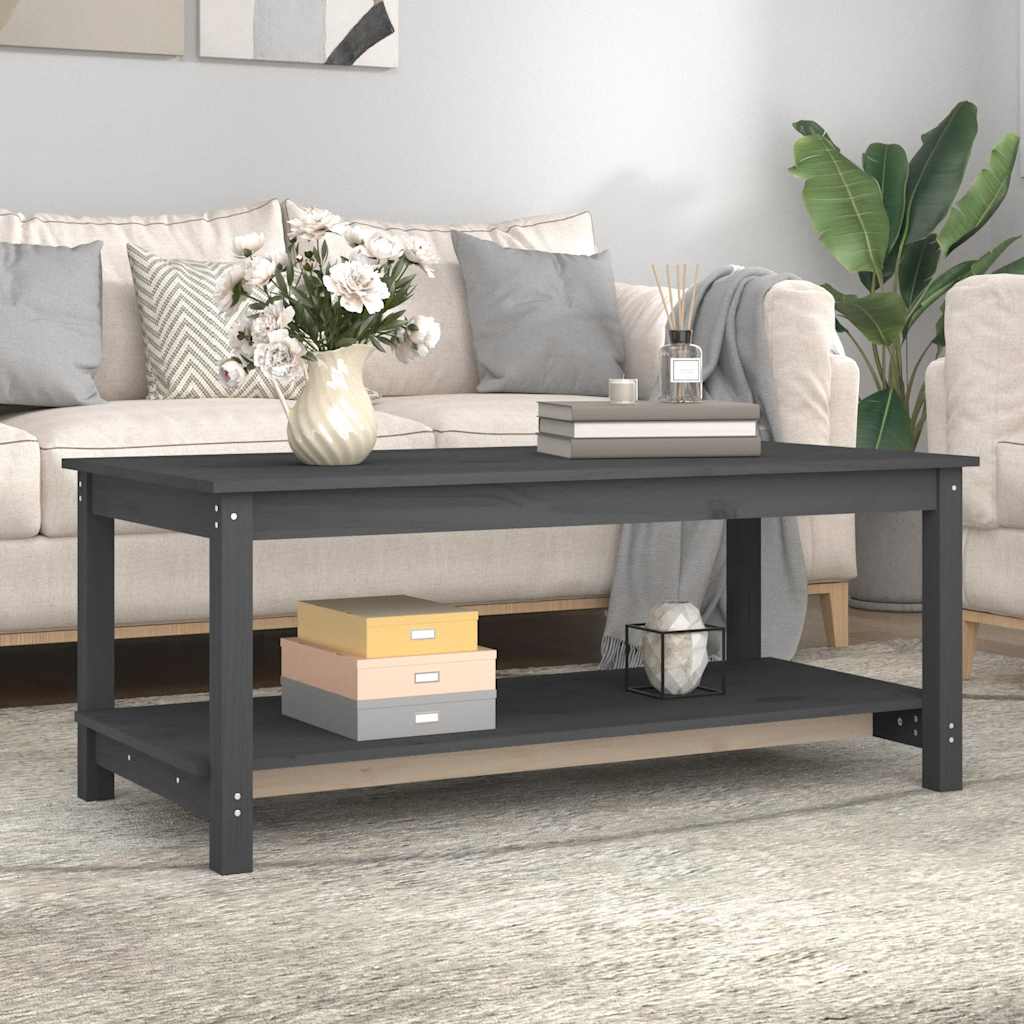 vidaXL Table basse gris 110x55x45 cm Bois de pin massif
