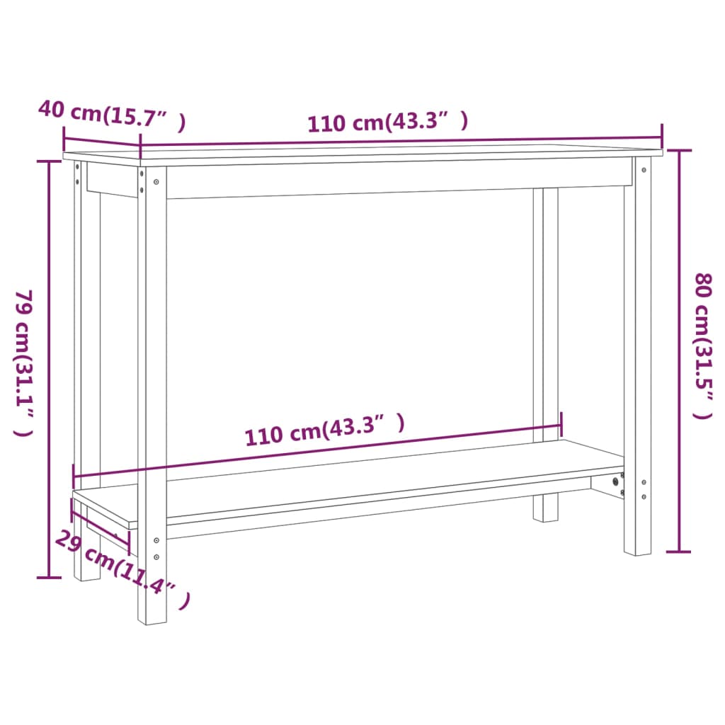 vidaXL Console Blanc 110x40x80 cm Bois de pin massif