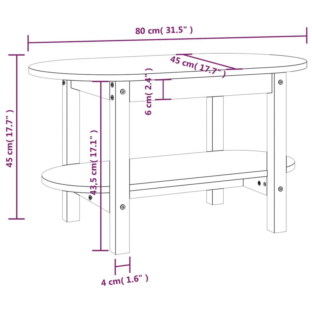 vidaXL Couchtisch Grau 80x45x45 cm Massivholz Kiefer