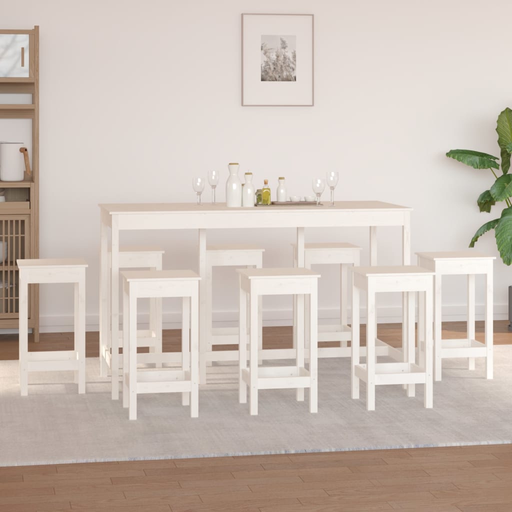 vidaXL Ensemble de bar 9 pcs Blanc Pin massif
