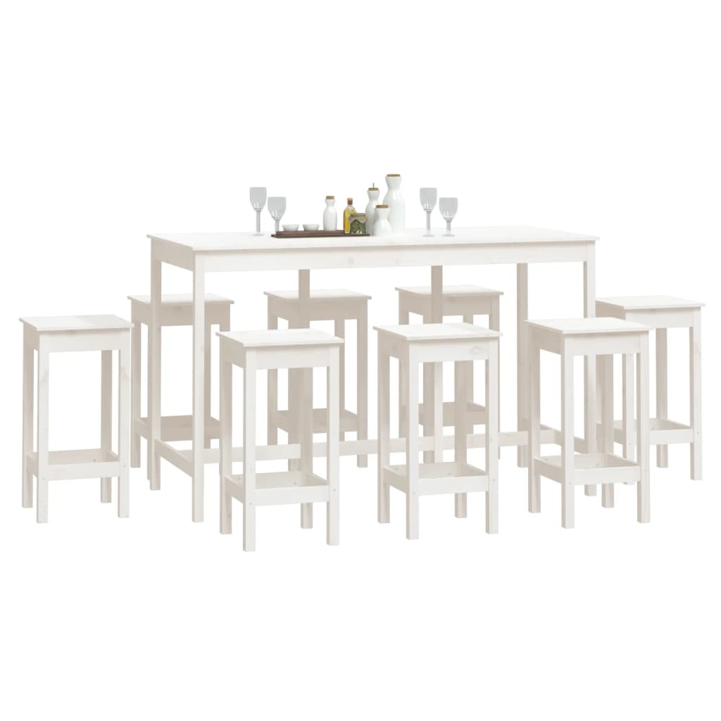 vidaXL Ensemble de bar 9 pcs Blanc Pin massif