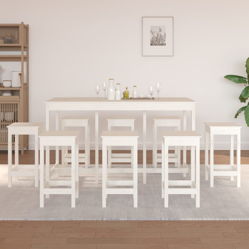 vidaXL Ensemble de bar 9 pcs Blanc Pin massif