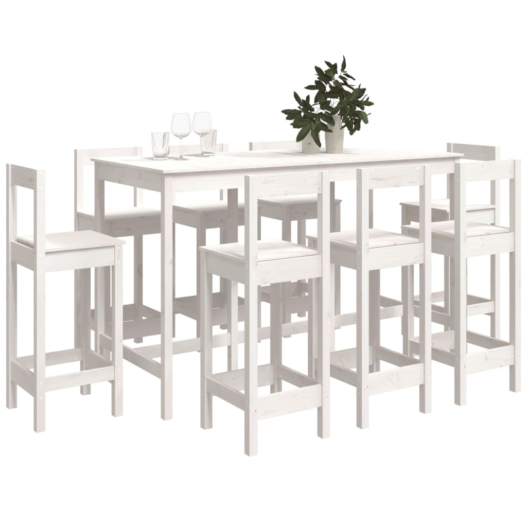 vidaXL Ensemble de bar 9 pcs Blanc Pin massif