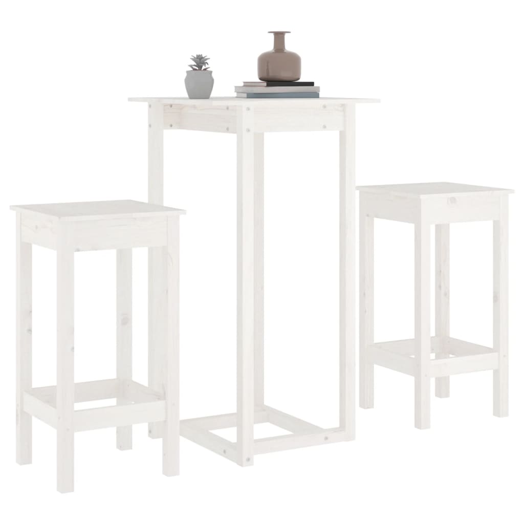 vidaXL Ensemble de bar 3 pcs Blanc Bois de pin massif