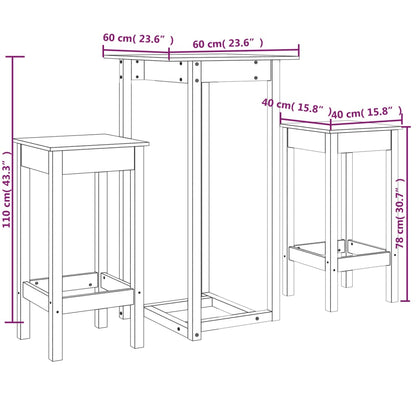 vidaXL Ensemble de bar 3 pcs Blanc Bois de pin massif