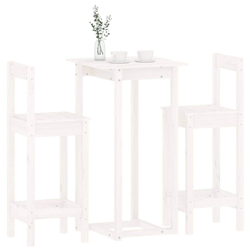 vidaXL Ensemble de bar 3 pcs Blanc Bois de pin massif
