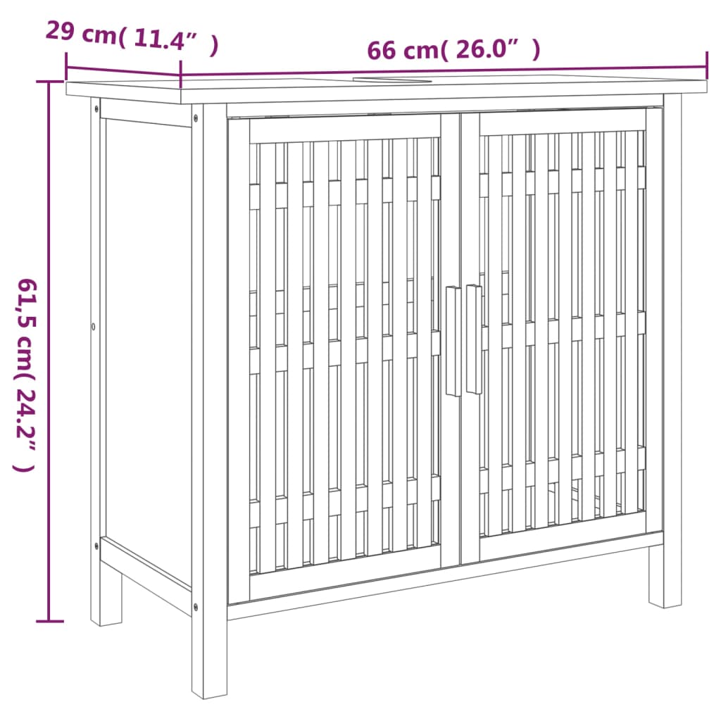 vidaXL Meuble sous-lavabo 66x29x61,5 cm Bois massif Noyer