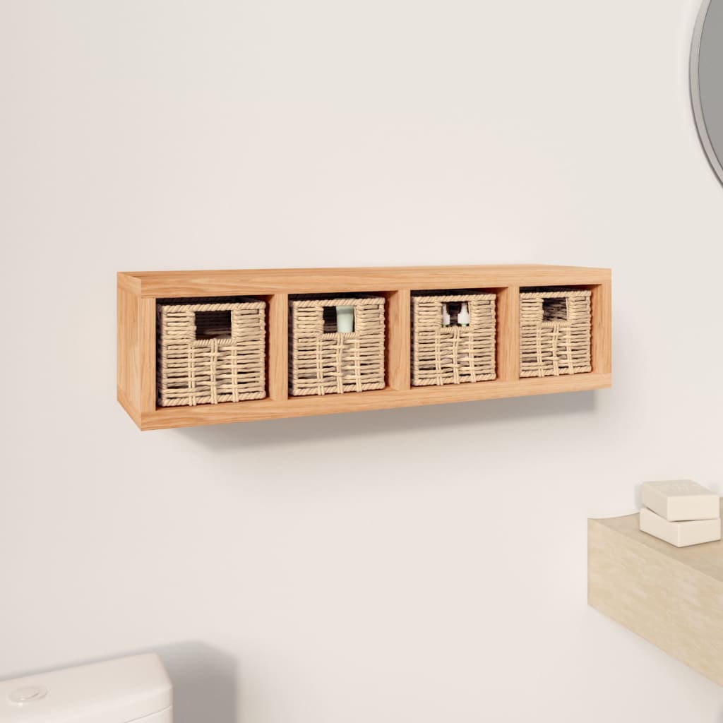 vidaXL Étagère murale avec paniers 62x18x16 cm Bois de noyer massif