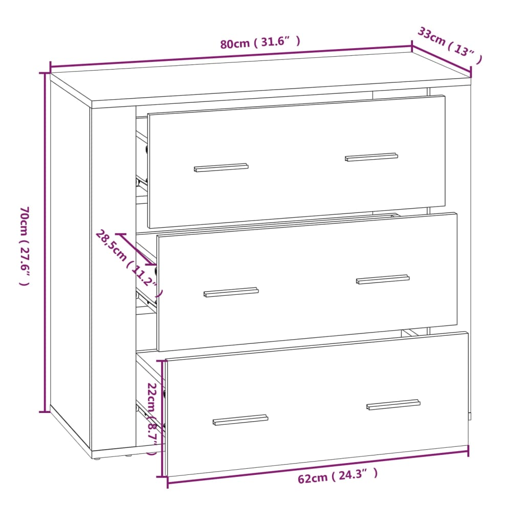 vidaXL Buffet bas gris sonoma 80x33x70 cm en bois d'ingénierie