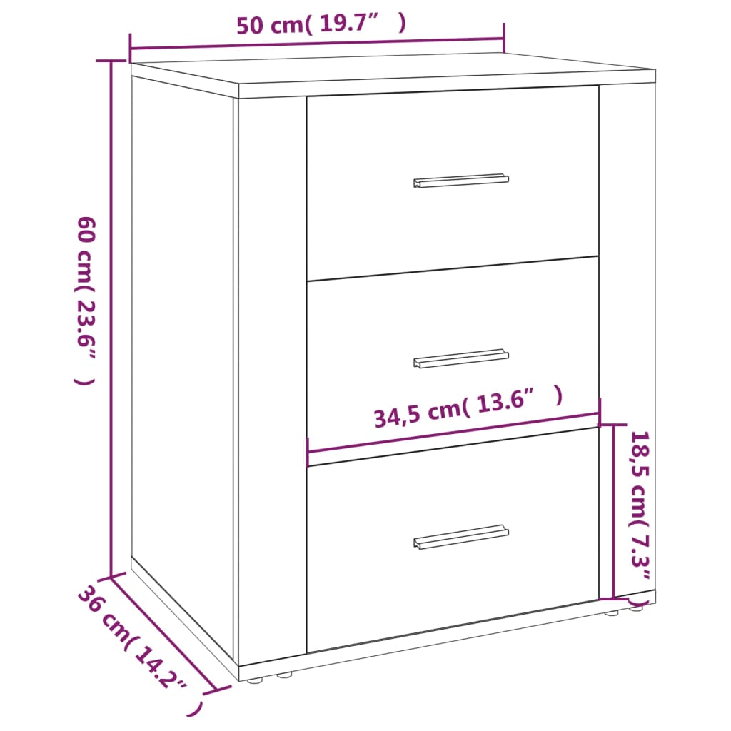 vidaXL Table de chevet gris Sonoma 50x36x60 cm bois d'ingénierie
