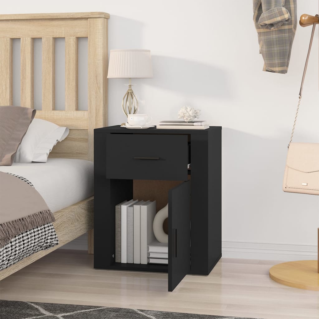 vidaXL Table de chevet noire 50x36x60 cm en bois d'ingénierie