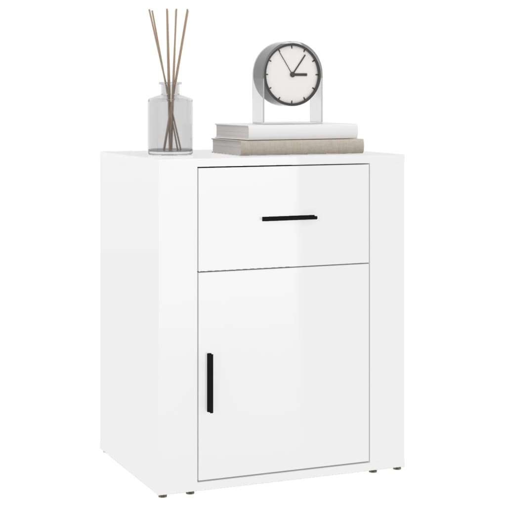 vidaXL Table de chevet blanc brillant 50x36x60 cm bois d'ingénierie
