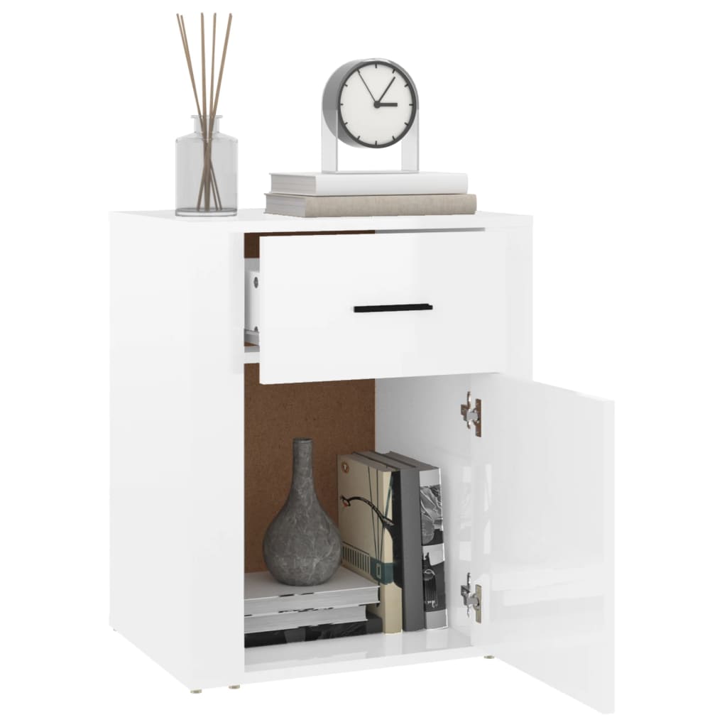 vidaXL Table de chevet blanc brillant 50x36x60 cm bois d'ingénierie