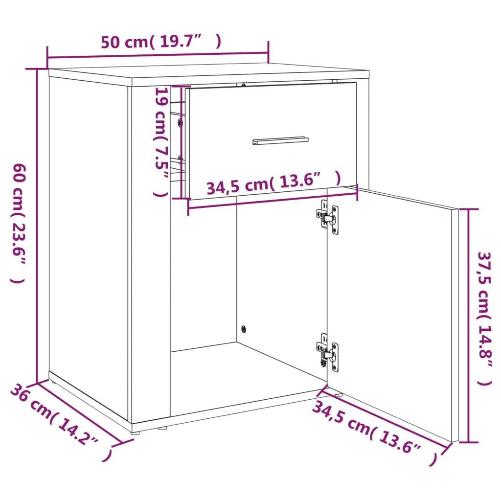vidaXL Table de chevet blanc brillant 50x36x60 cm bois d'ingénierie