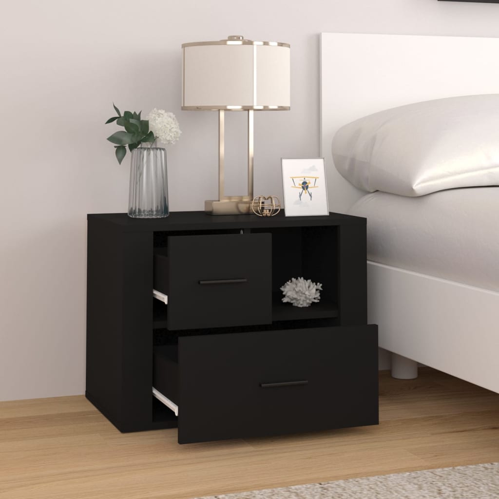 vidaXL Table de chevet Noir 60x36x45 cm Bois d'ingénierie