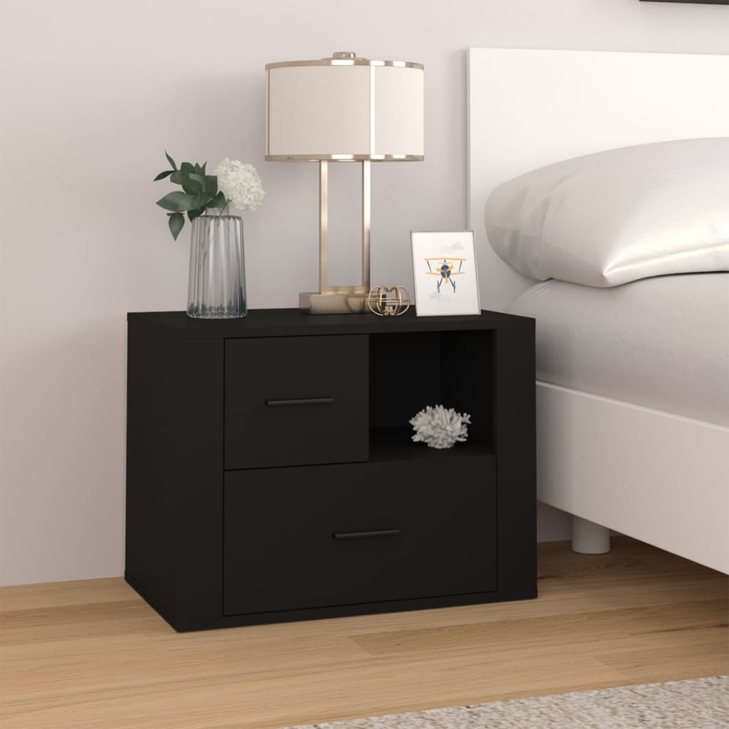 vidaXL Table de chevet Noir 60x36x45 cm Bois d'ingénierie