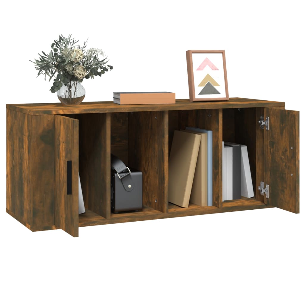 vidaXL Meuble TV chêne fumé 100x35x40 cm bois d'ingénierie