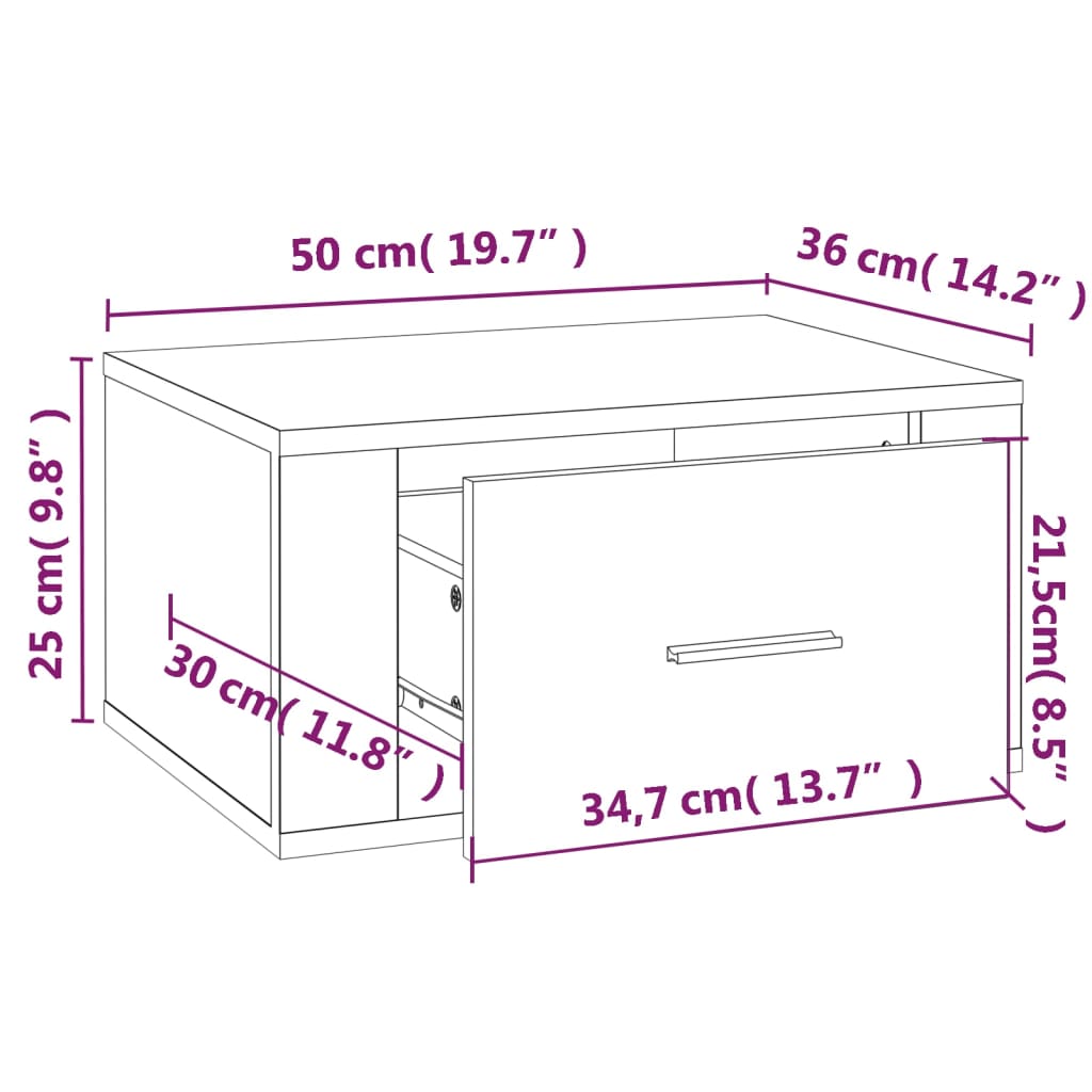 vidaXL Table de chevet murale Blanc 50x36x25 cm