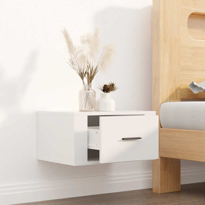 vidaXL Table de chevet murale blanc brillant 50x36x25 cm