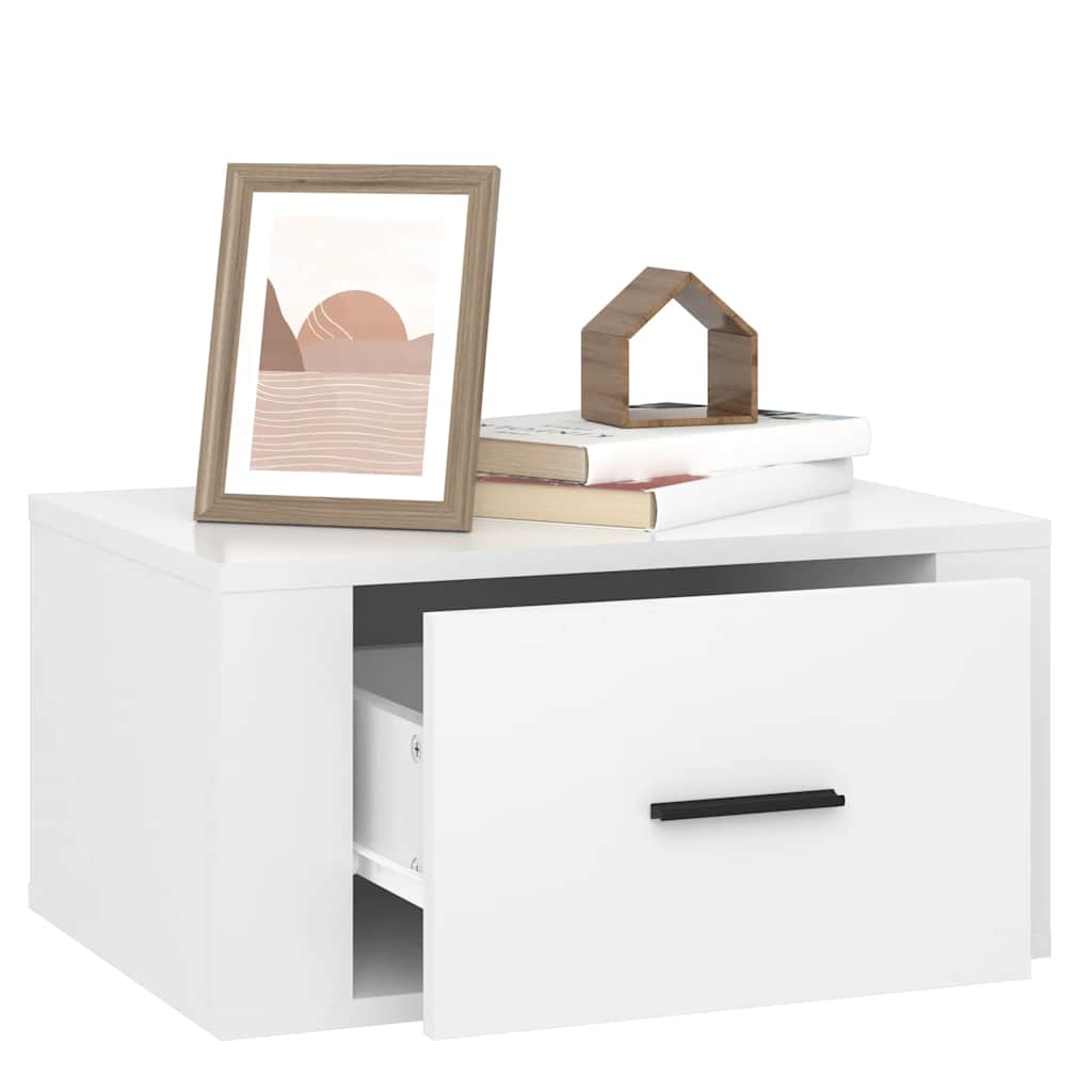 vidaXL Table de chevet murale blanc brillant 50x36x25 cm