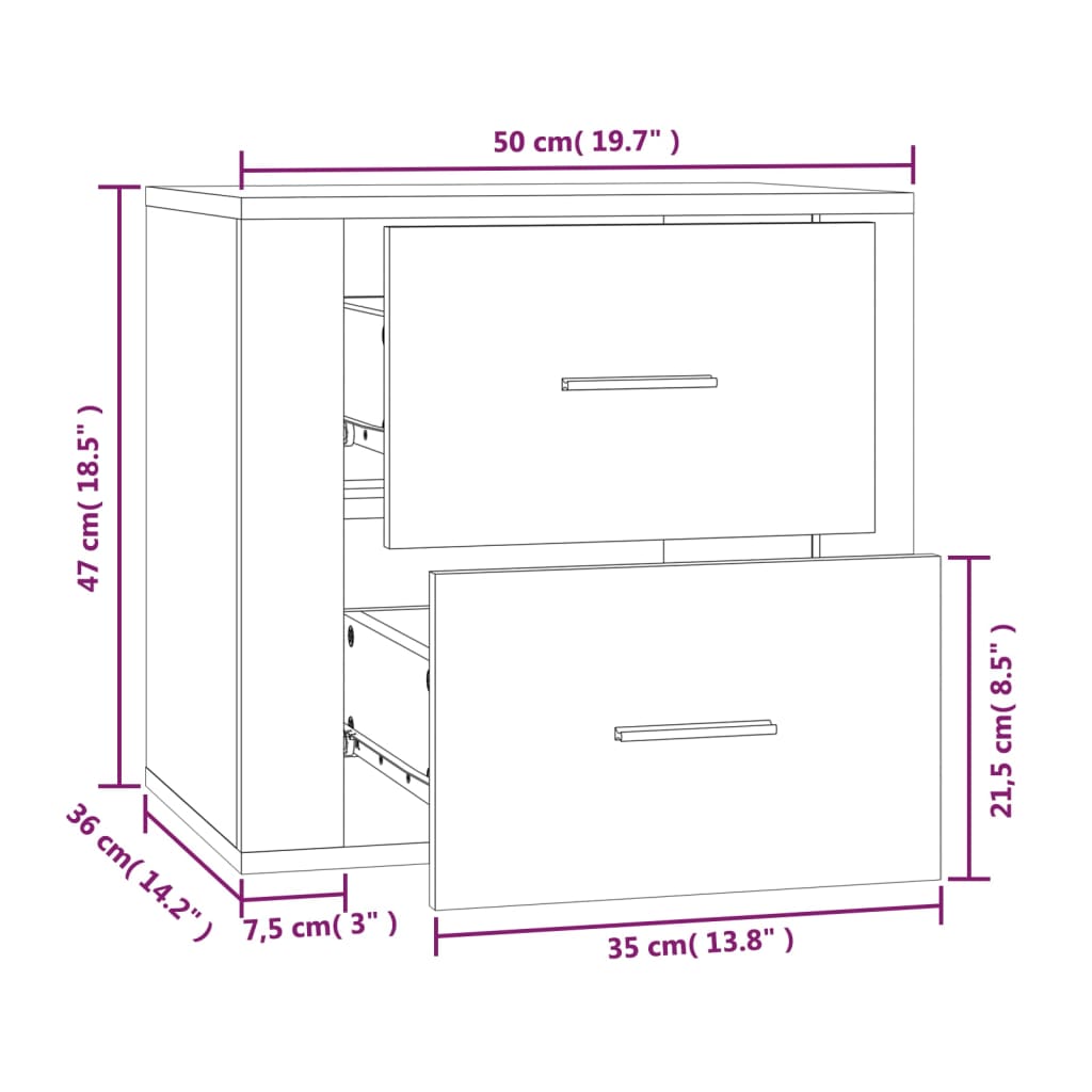 vidaXL Table de chevet murale Blanc 50x36x47 cm