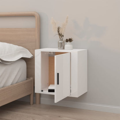vidaXL Table de chevet murale blanc brillant 50x30x47 cm