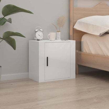 vidaXL Table de chevet murale blanc brillant 50x30x47 cm