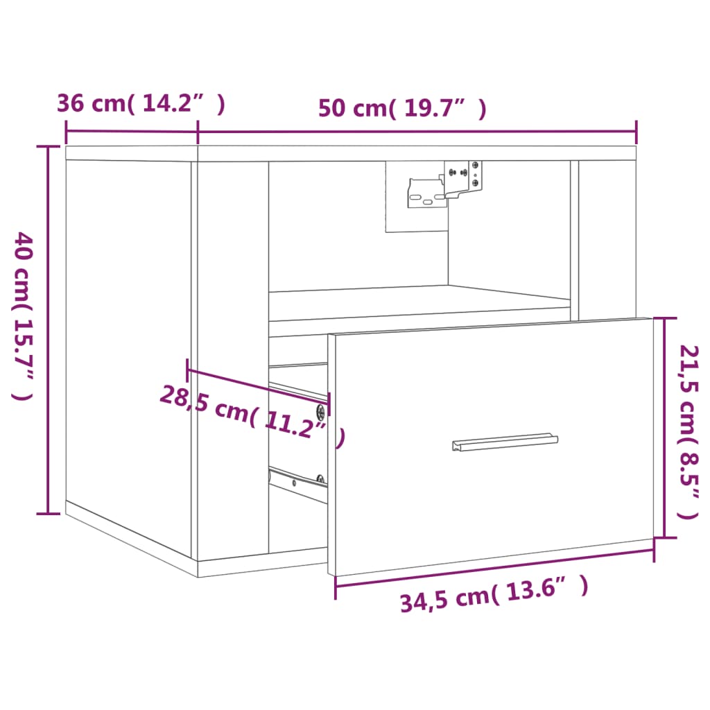 vidaXL Tables de chevet murales 2 pcs Blanc 50x36x40 cm