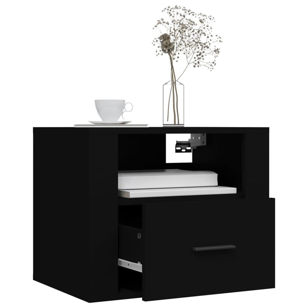 vidaXL Table de chevet murale noire 50x36x40 cm