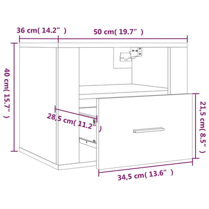 vidaXL Wand-Nachttische 2 Stk. Schwarz 50x36x40 cm