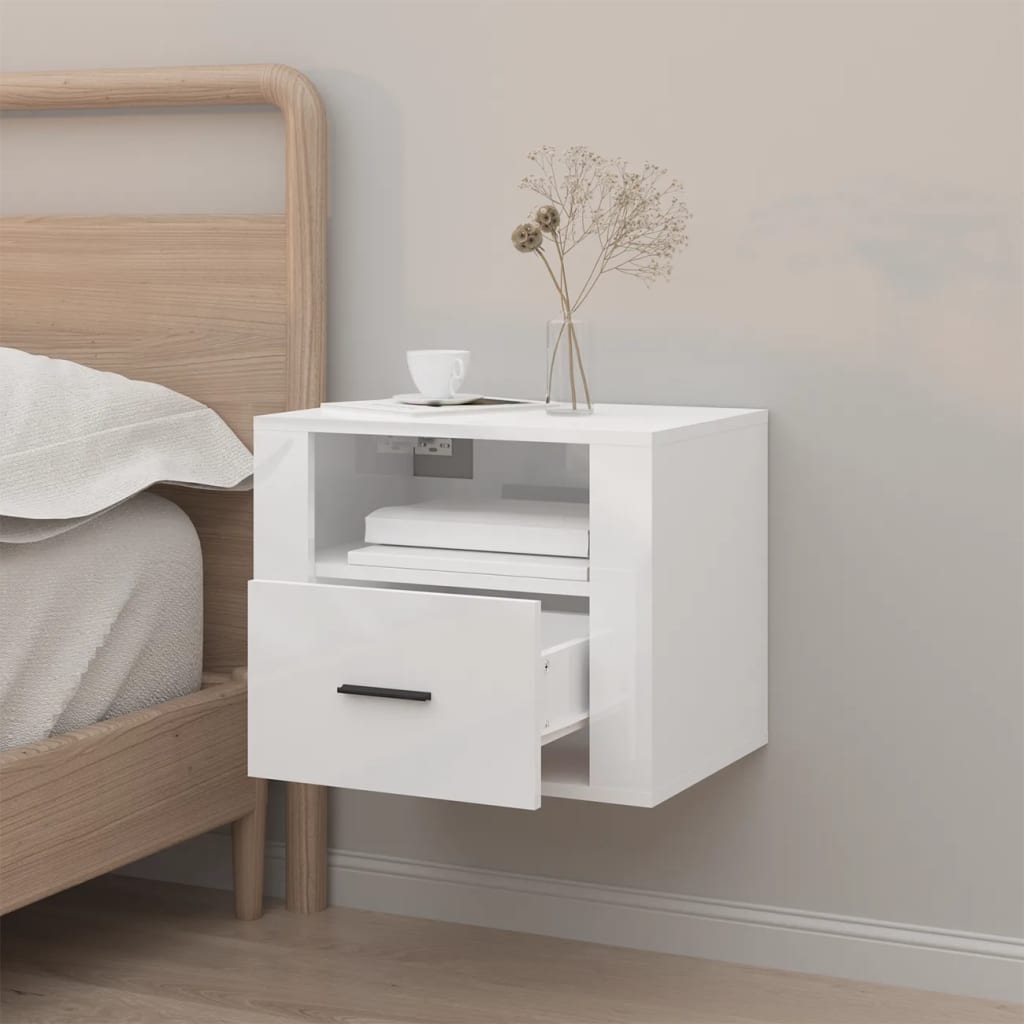 vidaXL Table de chevet murale blanc brillant 50x36x40 cm