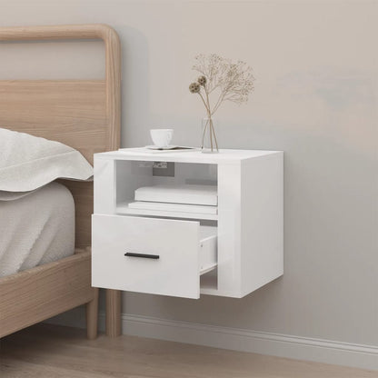 vidaXL Table de chevet murale blanc brillant 50x36x40 cm