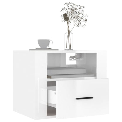 vidaXL Table de chevet murale blanc brillant 50x36x40 cm