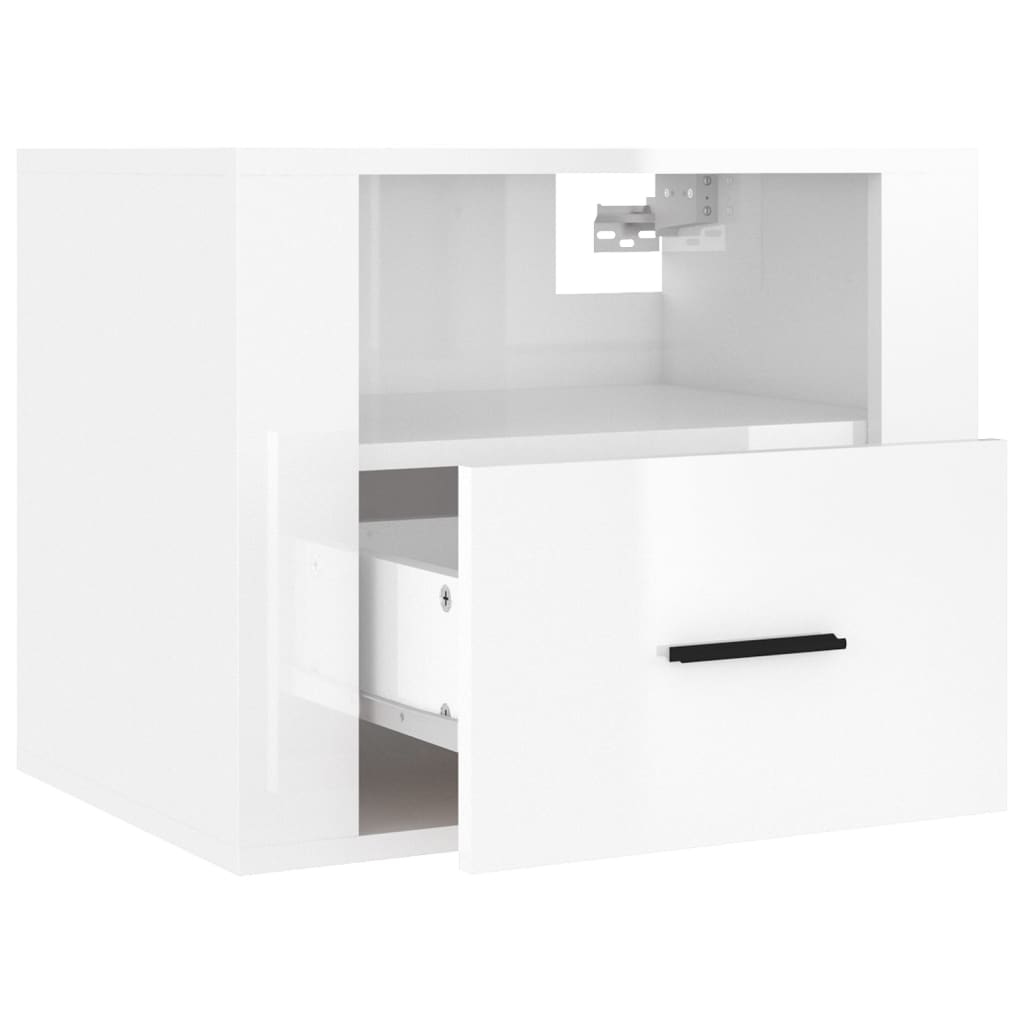 vidaXL Table de chevet murale blanc brillant 50x36x40 cm