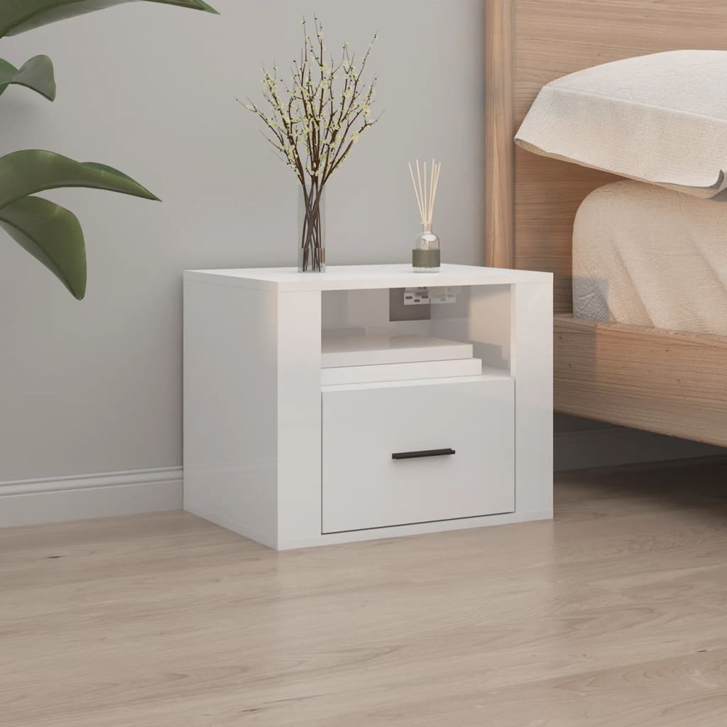 vidaXL Table de chevet murale blanc brillant 50x36x40 cm