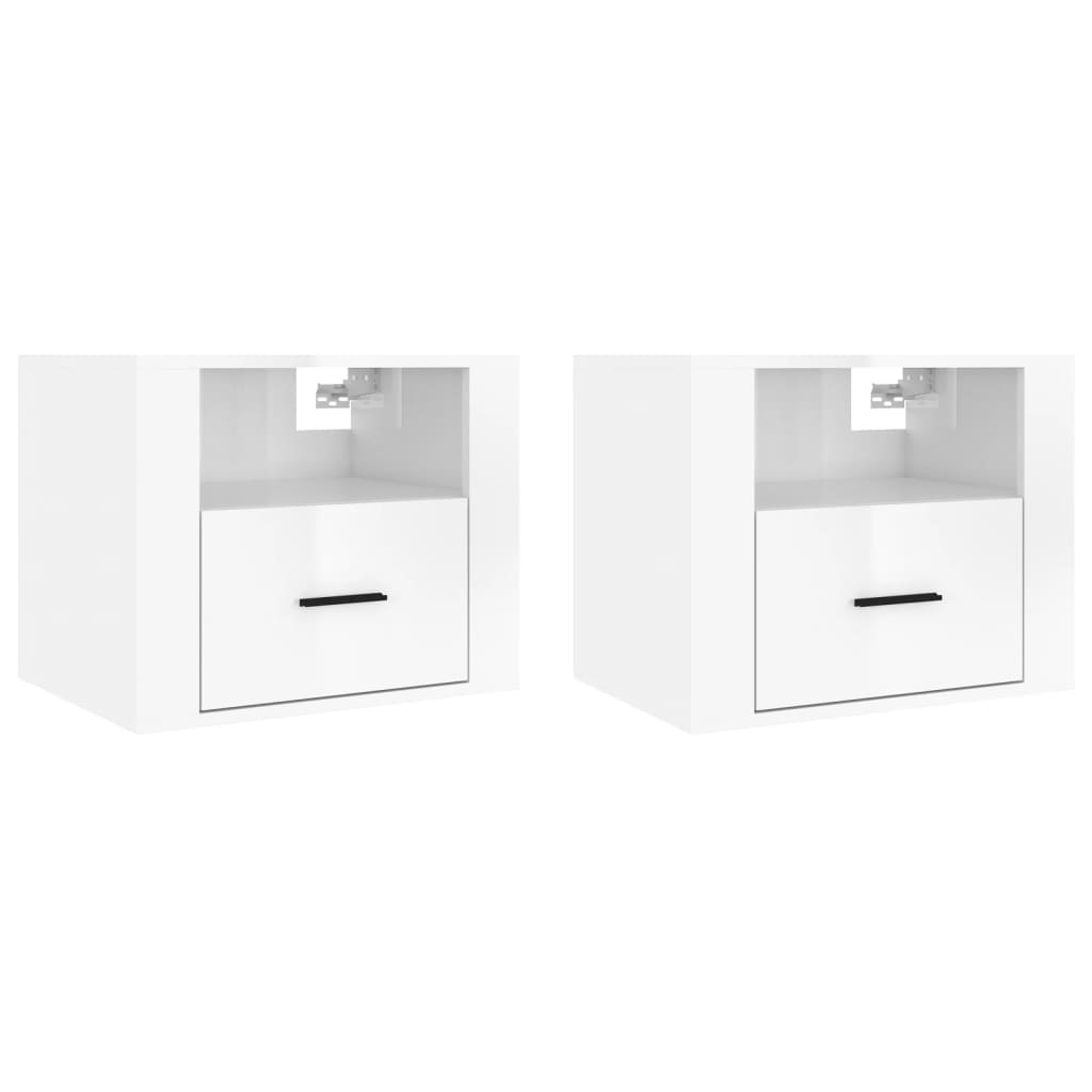 vidaXL Wand-Nachttische 2 Stk. Hochglanz-Weiß 50x36x40 cm