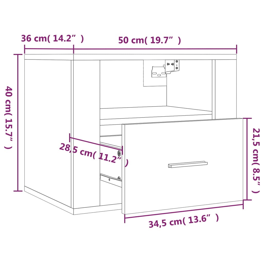 vidaXL Tables de chevet murales 2 pcs Chêne fumé 50x36x40 cm