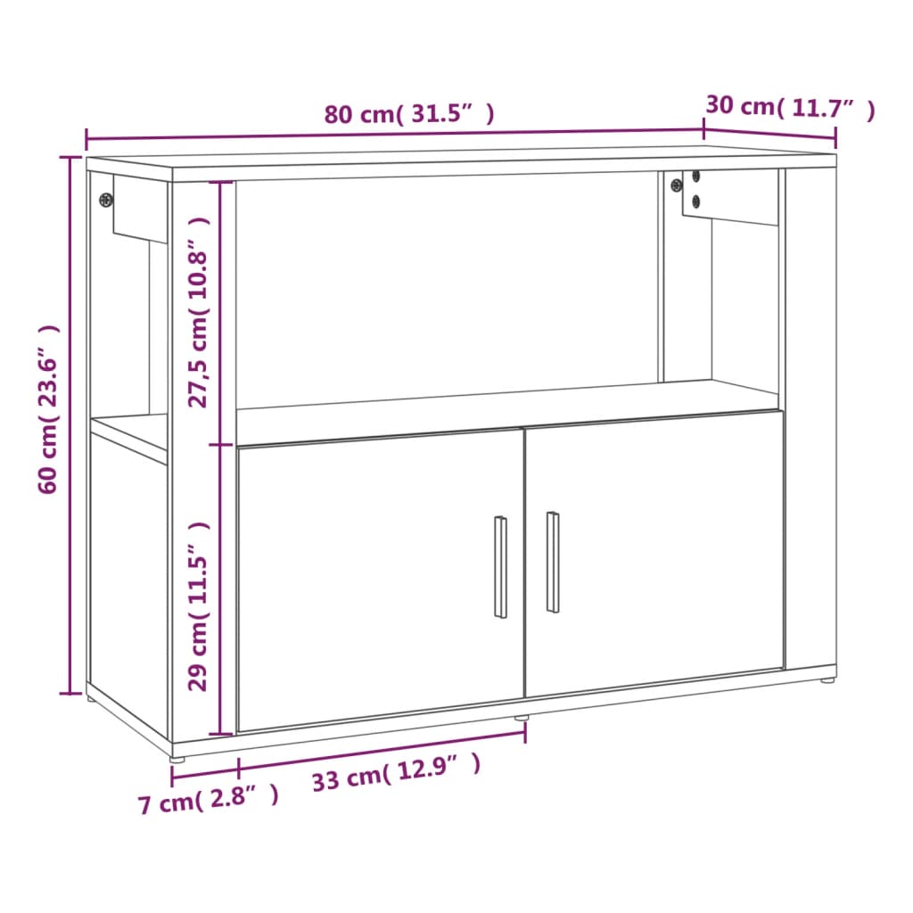 vidaXL Buffet chêne Sonoma 80x30x60 cm bois d'ingénierie